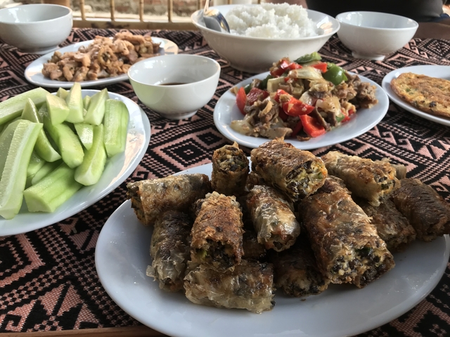       Various Vietnamese dishes displayed on a table
  