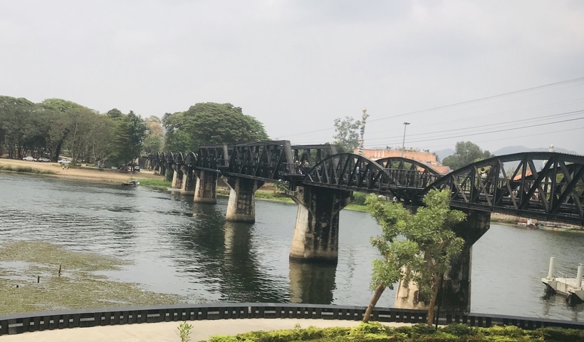 River with a historic bridge crossing over it.