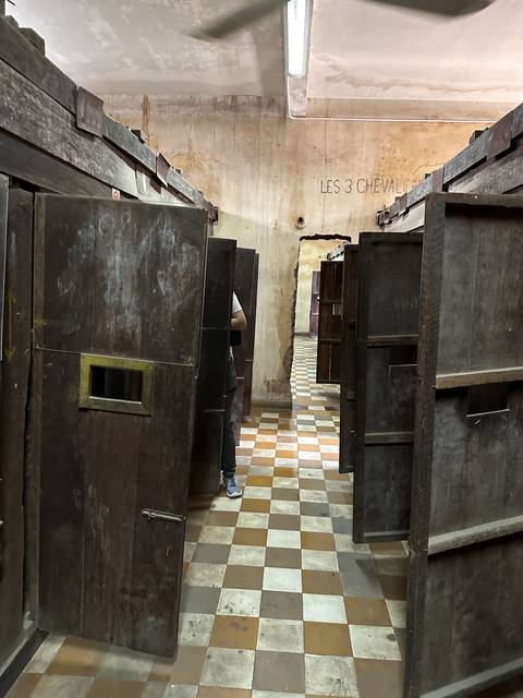       Corridor with wooden booths
  