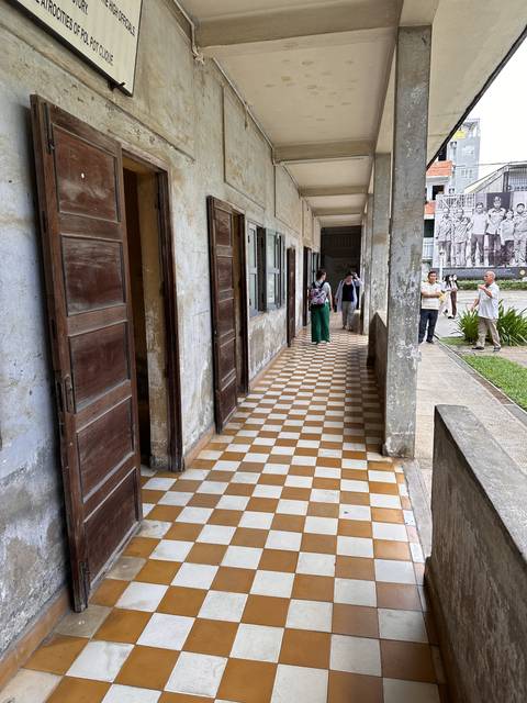 Indoor corridor with checkered floor