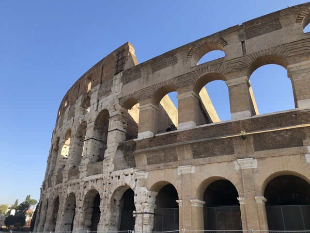       Exterior view of the Colosseum with its ancient architecture.
  