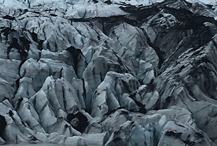       Close-up of glacier ice formations.
  