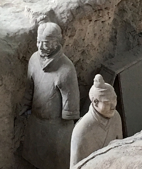       Terracotta warrior statues on display.
  