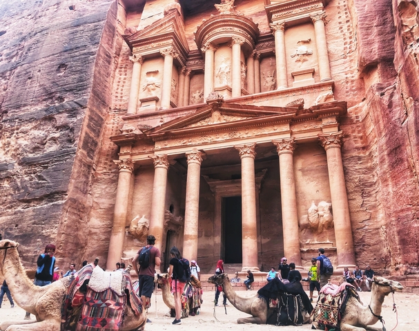 View of the ancient rock-cut architecture of Petra.
