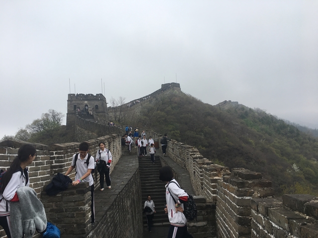       Tourists walking along the Great Wall of China.
  