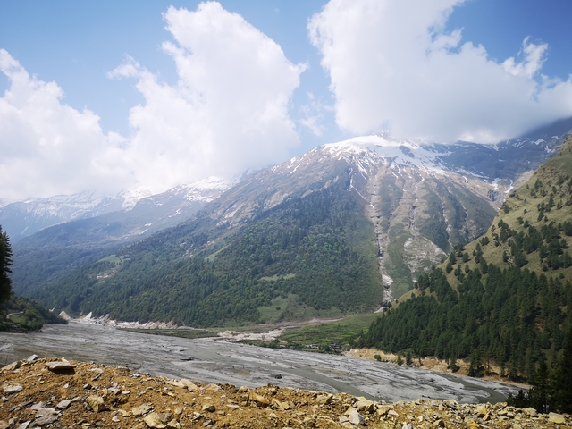 Mountain range with snow-capped peaks