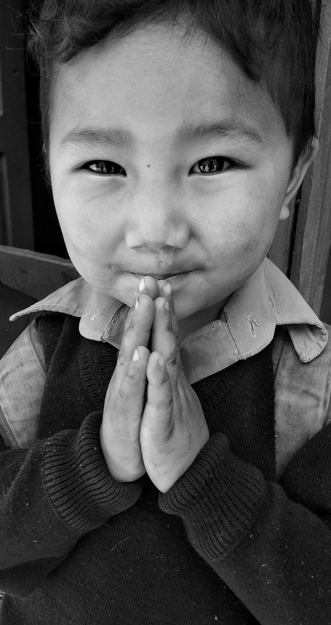       Close-up of child with hands pressed together in prayer gesture.
  