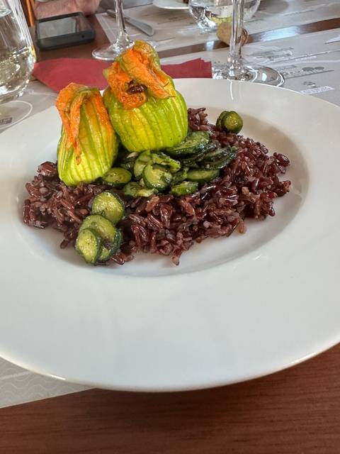 Plate with rice and vegetables.