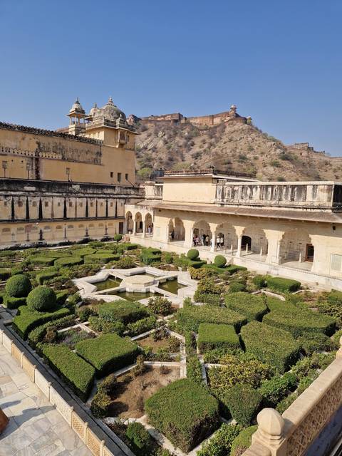       Fortress with lush gardens.
  