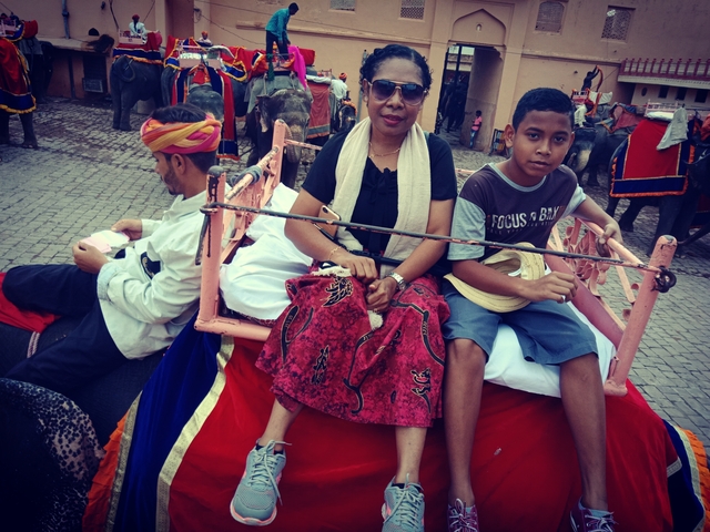 People on an elephant ride.