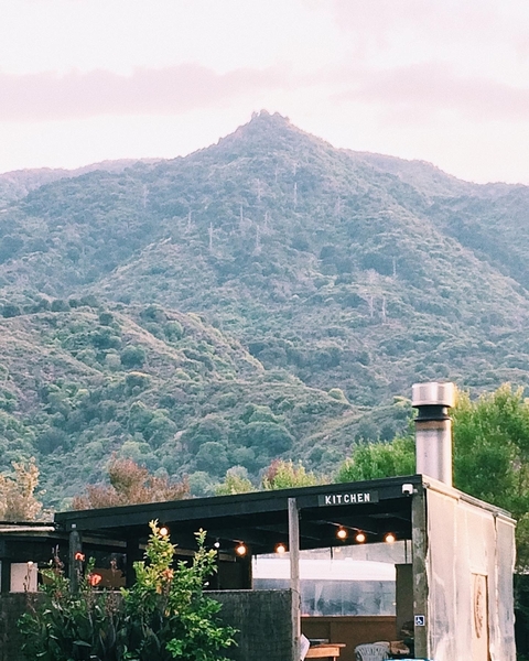 Mountain landscape with lush hills.
