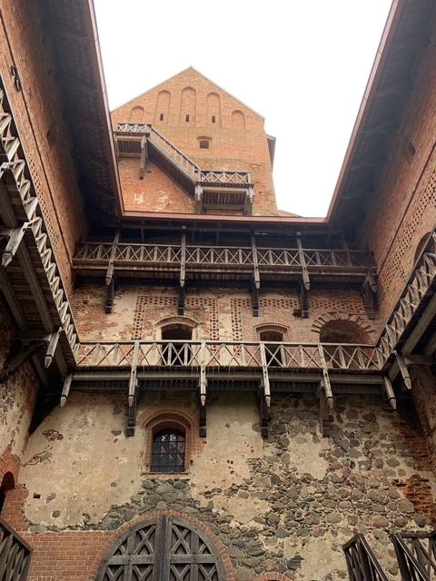 Inner courtyard of a medieval-style stone structure.