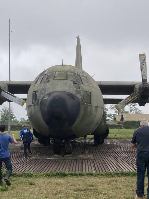       A vintage military aircraft on display.
  
