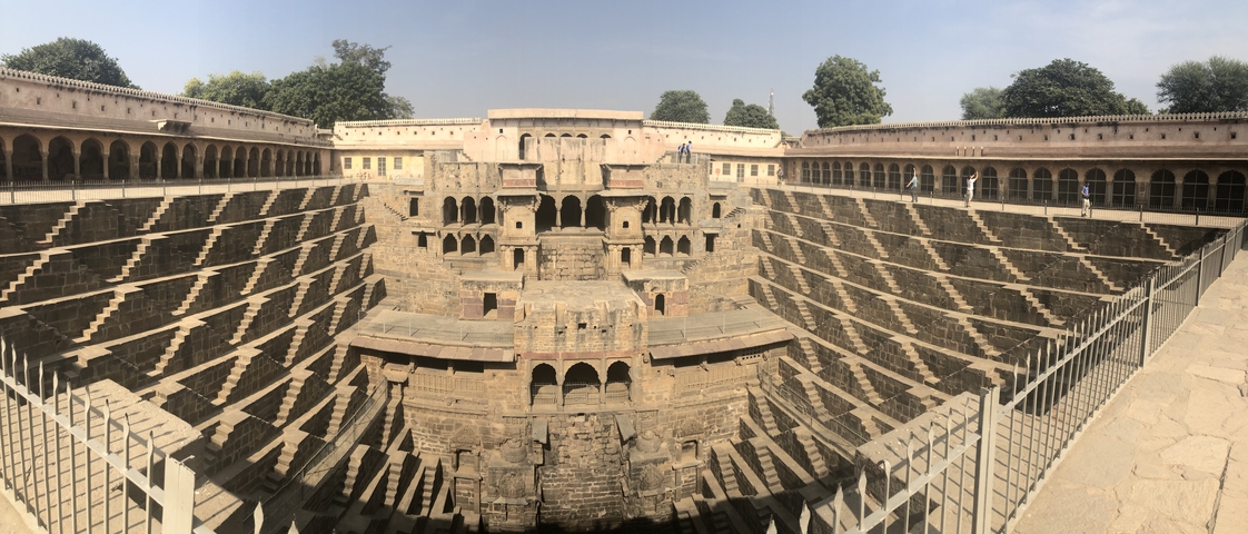 Chand Baori stepwell with intricate geometric design.