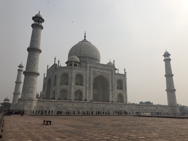 Taj Mahal with its iconic dome and minarets.