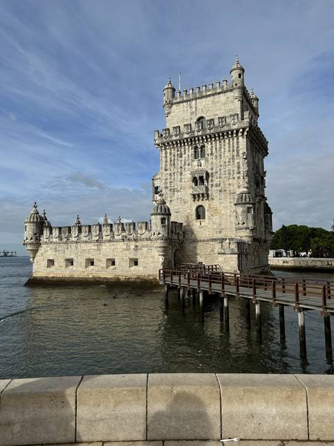 Medieval tower with intricate architecture.