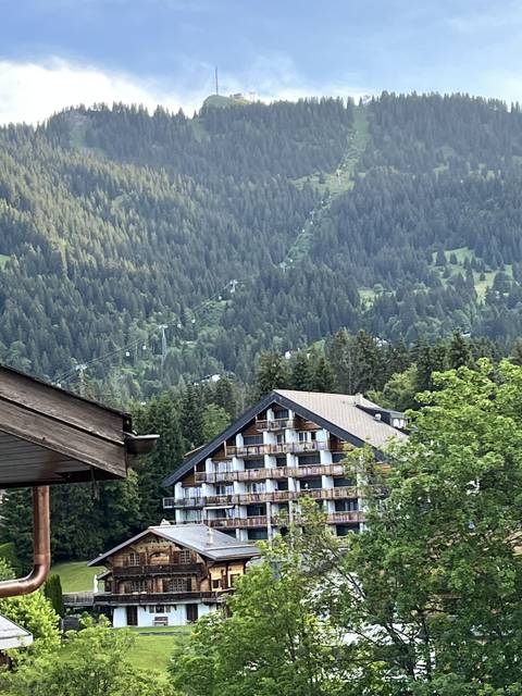       A hotel nestled in a lush green mountainous area.
  