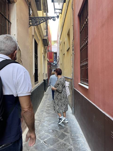 People walking in a narrow street