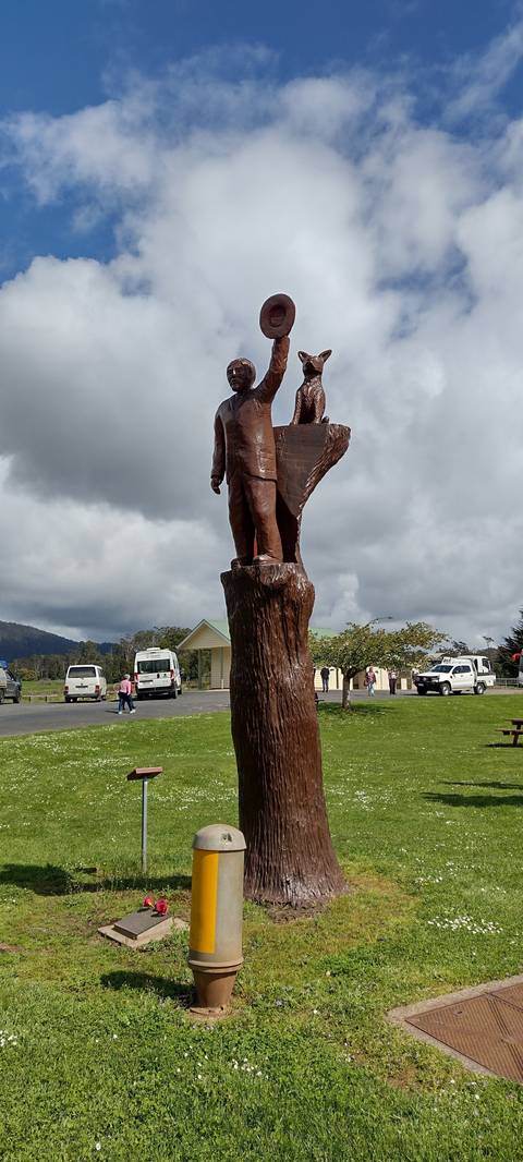 Outdoor statue of historical figures.