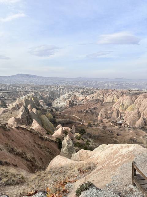       View of fairy chimneys and rock formations.
  