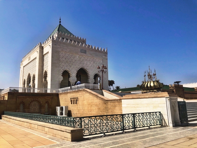       Mausoleum of Mohammed V in Rabat with intricate architecture.
  
