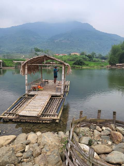 Bamboo structure on the edge of a river.