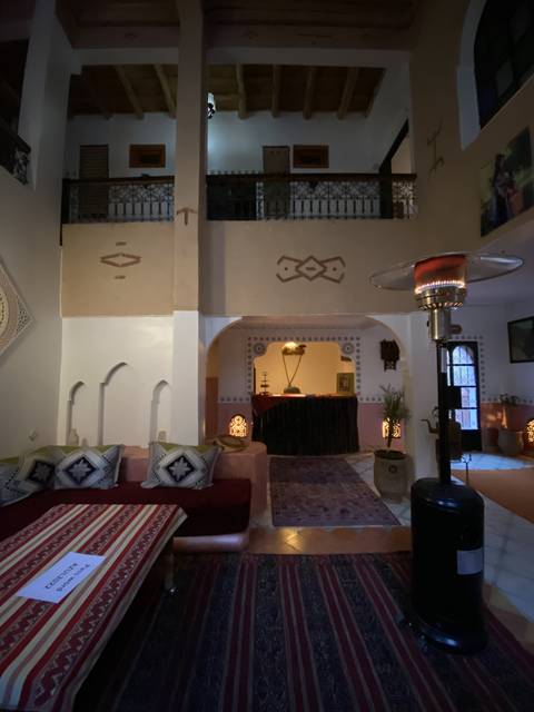 Interior of a multi-level traditionally decorated room.