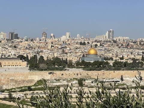 Panoramic view of a city with the Dome of the Rock.