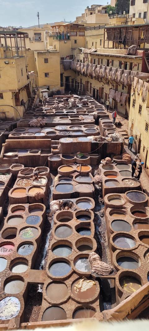 Traditional tanneries with colorful dye pits