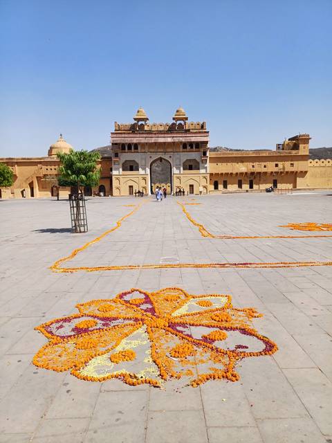 Palace entrance with ornamental designs.