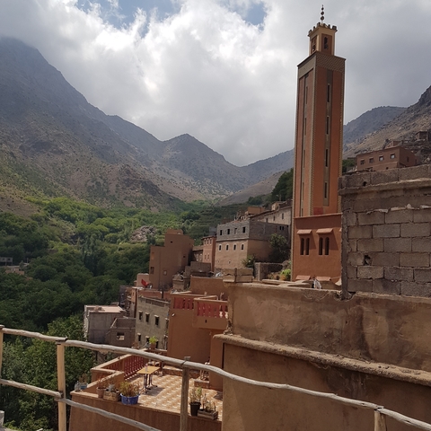 Traditional Moroccan village in a mountainous area.