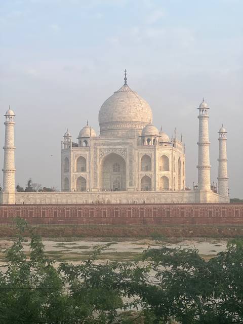       Taj Mahal with partial view through the trees.
  