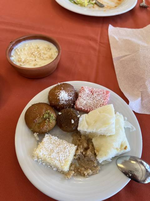       Plate of assorted Turkish desserts.
  