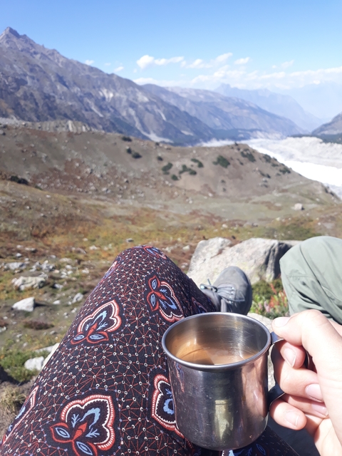       A view of a rocky mountain landscape from above.
  