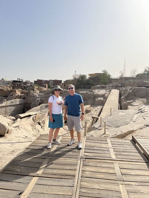 Couple exploring a historic site