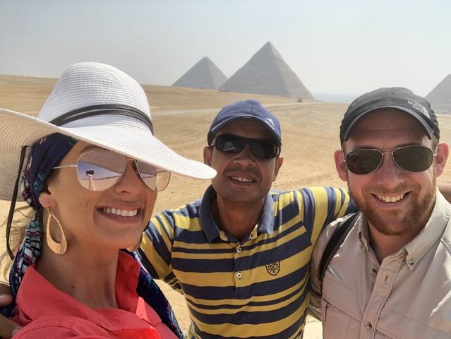 Selfie in front of the pyramids of Giza.