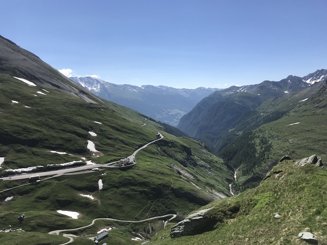 Mountain pass with winding roads and valleys