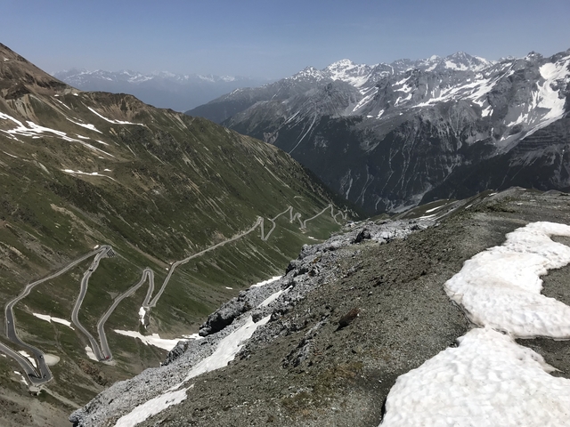 Winding mountainous roads with snow