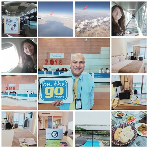       Collage of various travel-related images including a person holding a sign
  