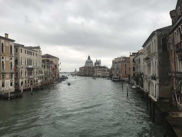       Venice canal with historic buildings under an overcast sky.
  