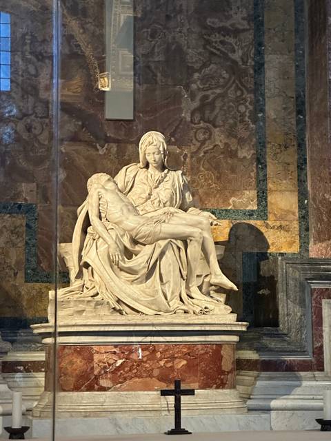       Sculpture inside a historic building.
  