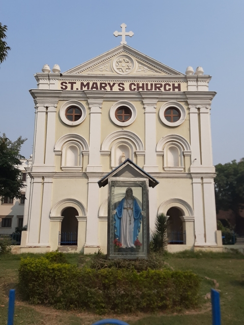       Front view of St. Mary's Church showing architectural details.
  