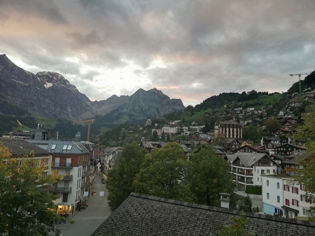 Village in a mountain valley with picturesque scenery.