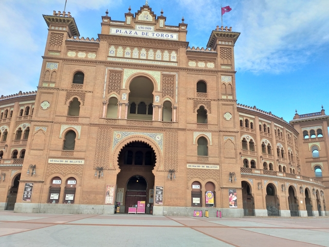       Las Ventas bullring in Madrid with detailed architecture.
  