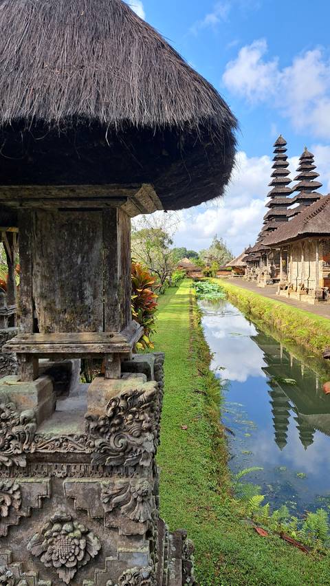 Pura Taman Ayun temple with reflecting pond.