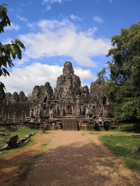       Front view of an ancient temple complex.
  