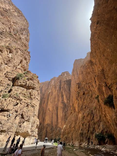 Todra Gorge with steep cliffs and a visible path.