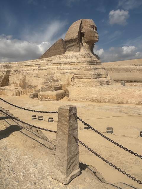 The Sphinx with the desert background.