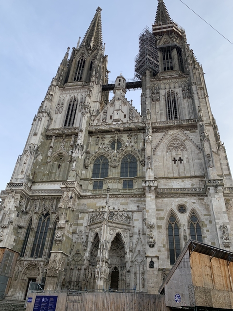 Detailed view of a gothic cathedral's facade.