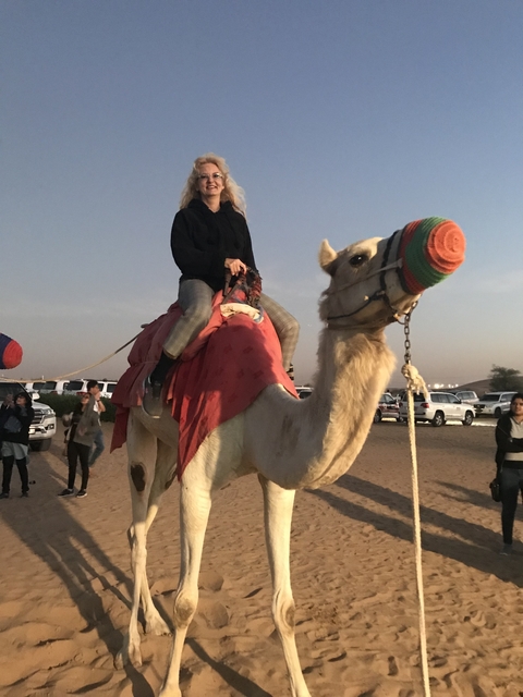       Person riding a camel in the desert.
  